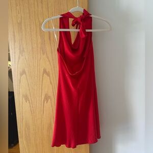 Red Cowl Neck Open Back Halter Dress
